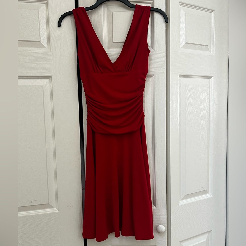 EUC - Velvet Torch - Red Plunging V-Neck Sleeveless Dress - Womans Size Small